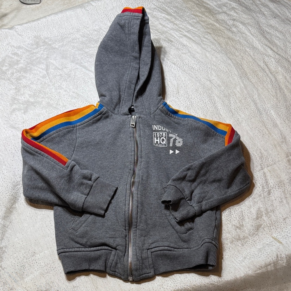 Diesel Kids Gray Hoodie with Rainbow Stripes size 6